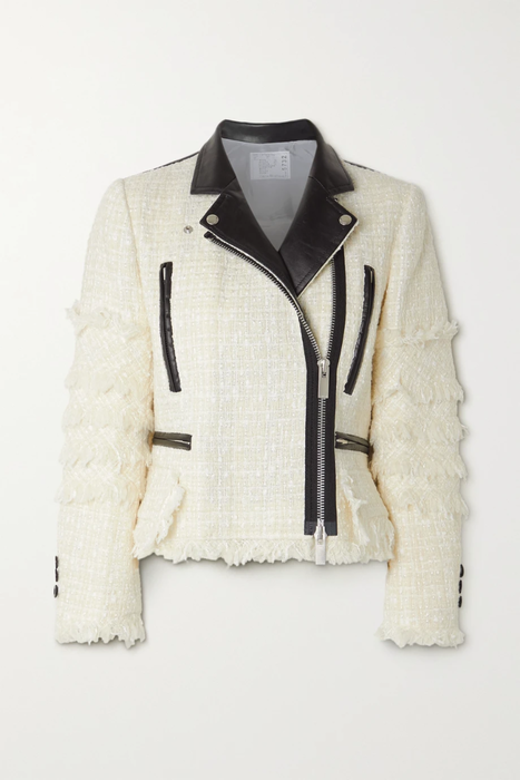 유럽직배송 사카이 SACAI Leather-trimmed fringed tweed jacket 11452292645300665