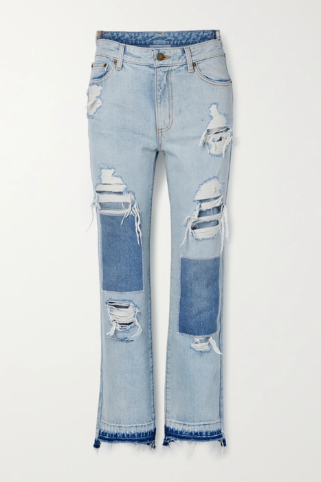 유럽직배송 몬세 MONSE Distressed patchwork high-rise straight-leg jeans 15546005222132012