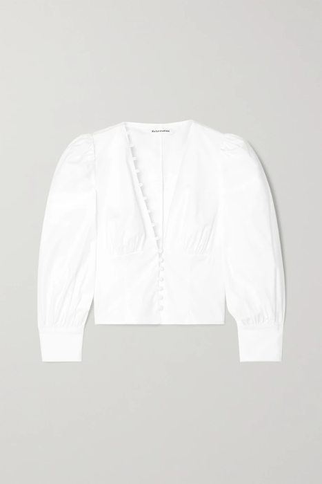 유럽직배송 리포메이션 REFORMATION Cropped organic cotton-blend poplin blouse 34344356236887168