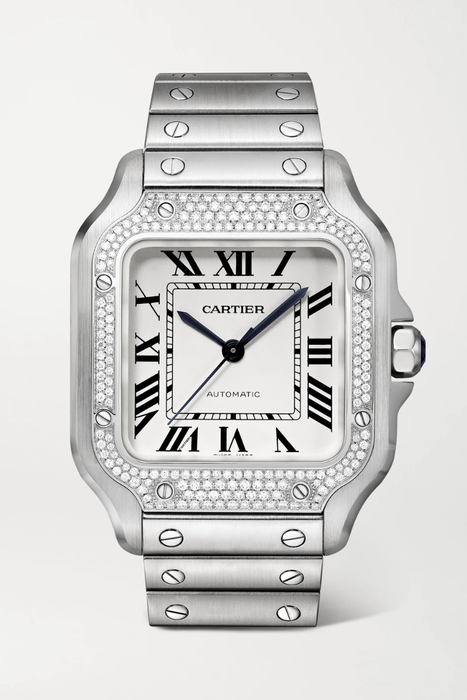 유럽직배송 까르띠에 CARTIER Santos de Cartier automatic 35.1mm stainless steel and diamond watch 23471478576690328