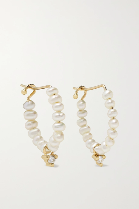 유럽직배송 미즈키 귀걸이 MIZUKI 14-karat gold, pearl and diamond hoop earrings 25185454457041539