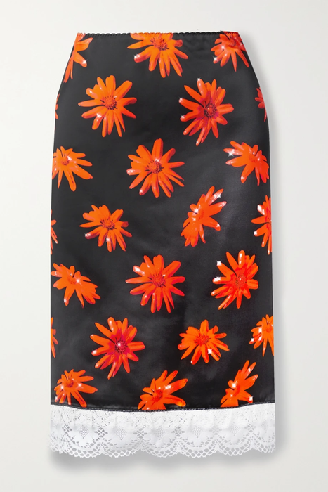 유럽직배송 MERYLL ROGGE Lace-trimmed floral-print satin skirt 13452677152802317