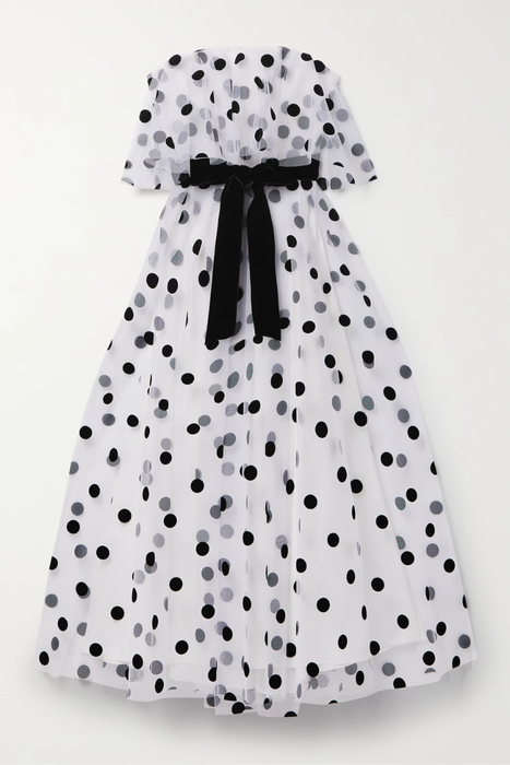 유럽직배송 모니크륄리에 원피스 MONIQUE LHUILLIER Strapless belted polka-dot flocked tulle midi dress 25185454456026190