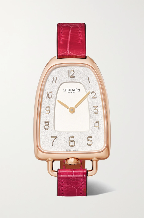 유럽직배송 HERMÈS TIMEPIECES Galop d&#039;Hermès 26mm medium 18-karat rose gold and alligator watch 25185454456470394