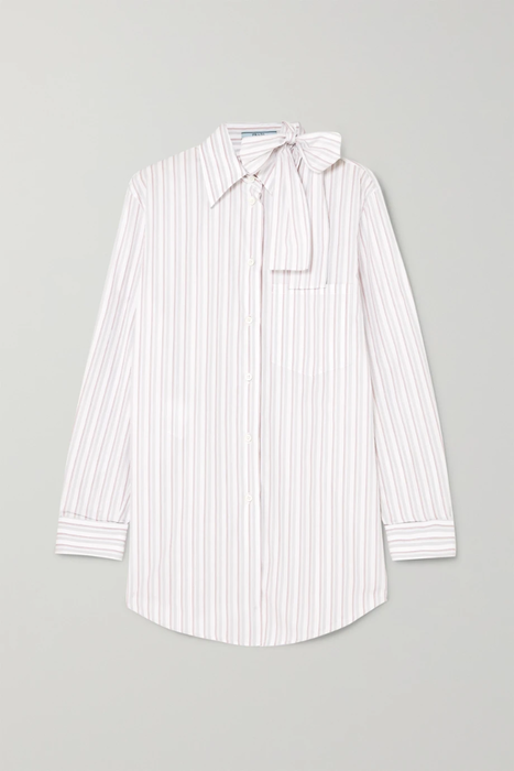 유럽직배송 프라다 PRADA Pussy-bow striped cotton-poplin shirt 1890828706983461