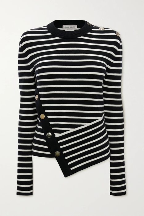 유럽직배송 알렉산더맥퀸 스웨터 ALEXANDER MCQUEEN Asymmetric embellished striped wool-blend sweater 25185454456129498