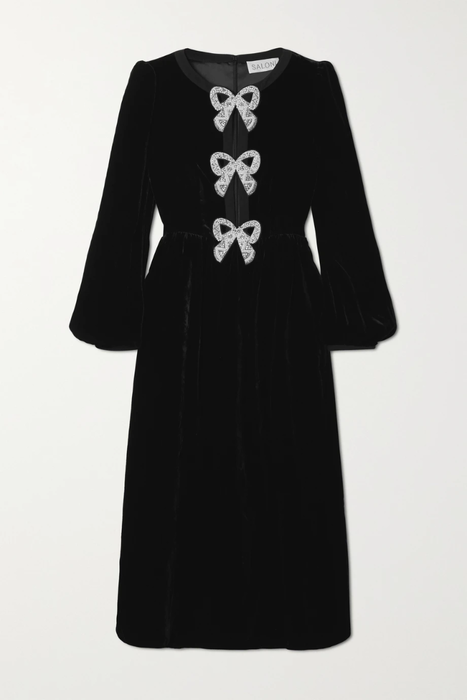 유럽직배송 살로니 원피스 SALONI Camille bow-embellished velvet midi dress 25185454455874885