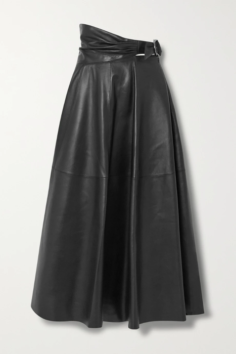 유럽직배송 알라이아 ALAÏA Wrap-effect leather midi skirt 16494023980510822