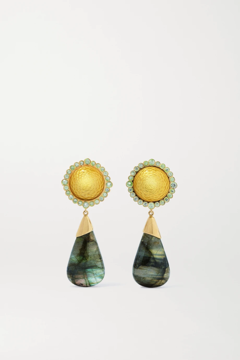 유럽직배송 Guita M 18-karat gold labradorite, sapphire and enamel earrings 560971904321593