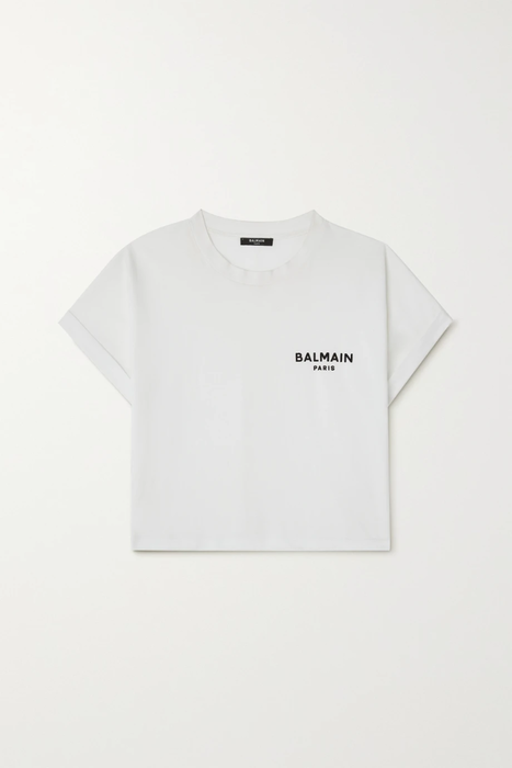 유럽직배송 발망 BALMAIN Cropped flocked cotton-jersey T-shirt 22250442026131167