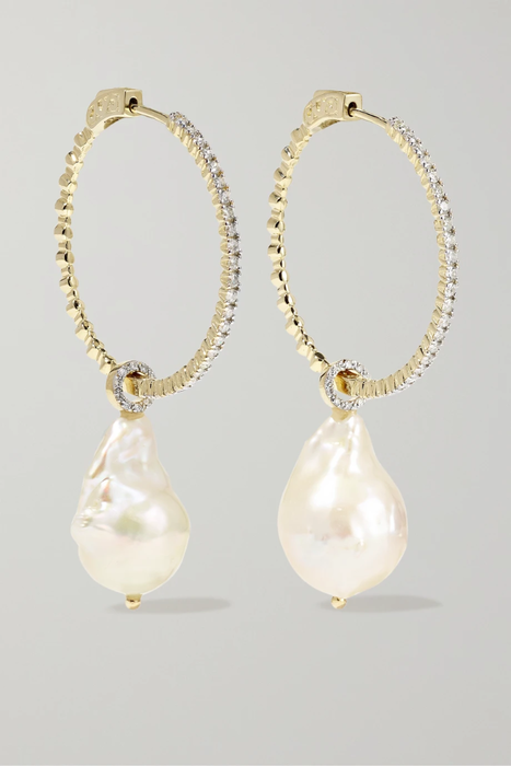 유럽직배송 마테오 귀걸이 MATEO 14-karat gold, pearl and diamond hoop earrings 17428787259244900