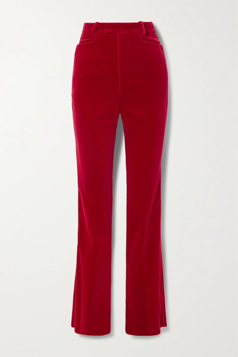 유럽직배송 구찌 GUCCI Silk-trimmed stretch-cotton velvet straight-leg pants 29419655932642721