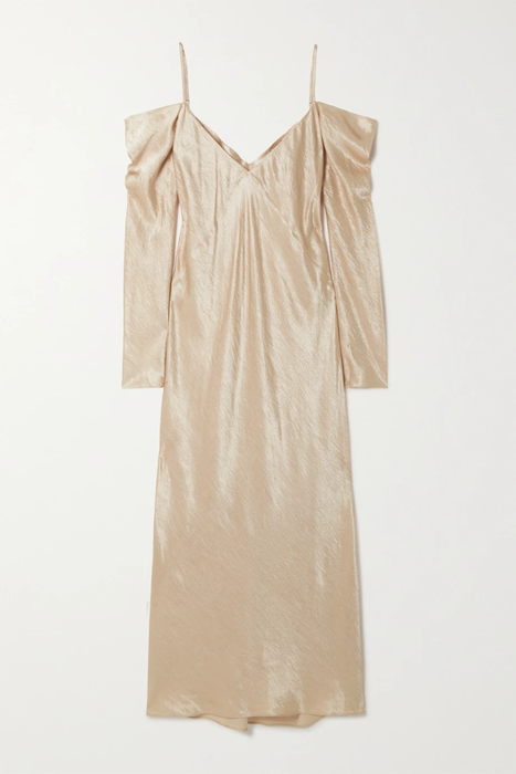 유럽직배송 빈스 VINCE Cold-shoulder draped crinkled-satin maxi dress 25185454456195557