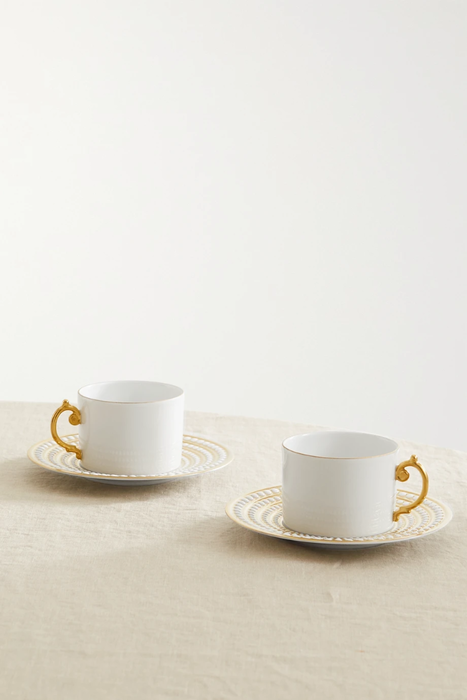 유럽직배송 L&#039;OBJET Perlée set of two gold-plated porcelain teacup and saucers 11452292647025950
