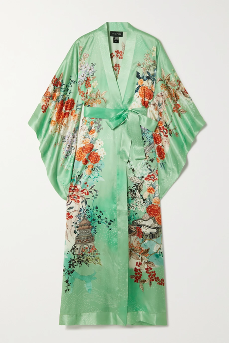 유럽직배송 MENG Belted floral-print silk-satin robe 27086482324334588