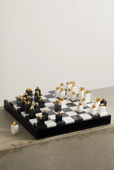 유럽직배송 L&#039;OBJET Gold-plated brass, wood and marble chess set 25185454457033496