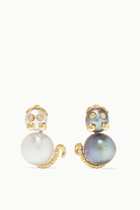 유럽직배송 YVONNE LÉON 18-karat gold, pearl and diamond earrings 17957409490661572
