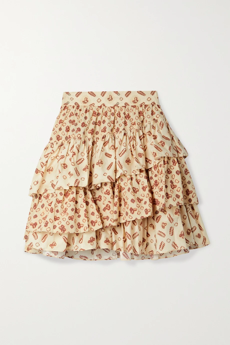 유럽직배송 울라존슨 미니스커트 ULLA JOHNSON Aminta tiered printed cotton-poplin mini skirt 24772899113131751