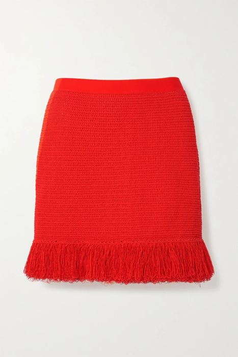 유럽직배송 보테가베네타 미니스커트 BOTTEGA VENETA Fringed open-knit cotton-blend mini skirt 2204324140609983