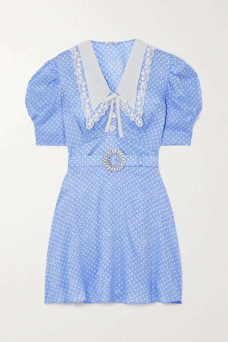 유럽직배송 미우미우 MIU MIU Crystal-embellished polka-dot silk-jacquard mini dress 31432202865463597