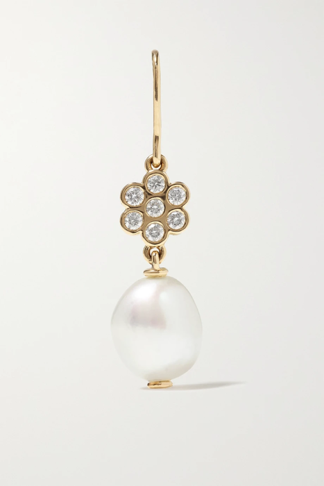 유럽직배송 앨리슨루 싱글 귀걸이 ALISON LOU Flower Power 14-karat gold, pearl and diamond single earring 27086482324690374
