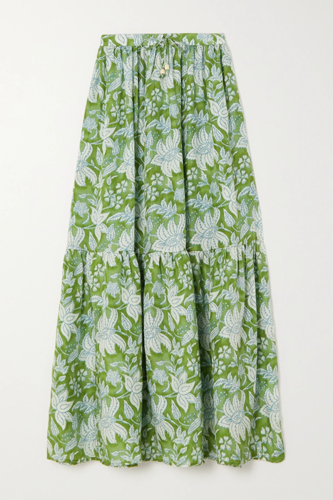 유럽직배송 HANNAH ARTWEAR + NET SUSTAIN Selene tiered floral-print silk midi skirt 24772899113590608