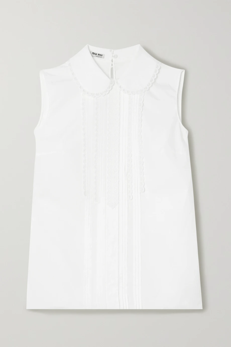 유럽직배송 미우미우 MIU MIU Lace-trimmed pintucked cotton-poplin blouse 17428787259404346
