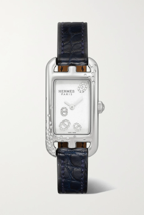 유럽직배송 HERMÈS TIMEPIECES Nantucket 17mm very small stainless steel, alligator and diamond watch 25185454456521519