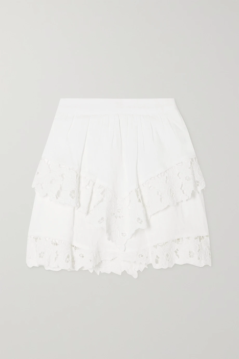 유럽직배송 이자벨마랑에뚜왈 ISABEL MARANT ÉTOILE Enali tiered lace-trimmed linen mini skirt 11452292646546618