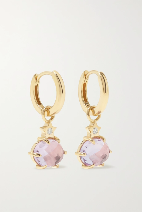 유럽직배송 ANDREA FOHRMAN Mini Cosmo 14-karat gold, rose de France and diamond hoop earrings 27086482323933882