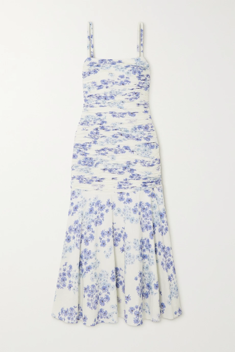 유럽직배송 PEONY Ruched floral-print organic cotton and ECOVERO-blend midi dress 24772899113587952
