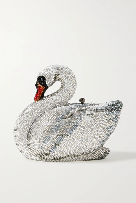 유럽직배송 JUDITH LEIBER COUTURE Swan Odette crystal-embellished silver-tone clutch 8008779906171741