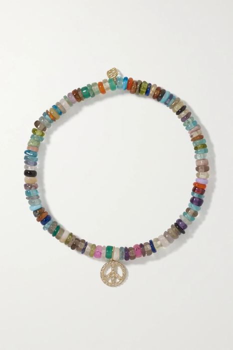 유럽직배송 시드니에반 팔찌 SYDNEY EVAN Mini Peace Sign 14-karat gold, diamond and bead bracelet 17411127376969322