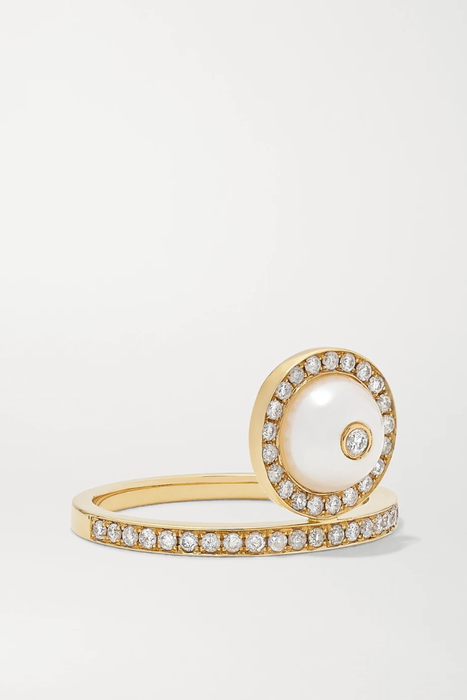유럽직배송 ANISSA KERMICHE Solitaire 18-karat gold, diamond and pearl ring 2204324139882955