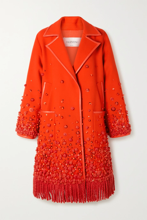 유럽직배송 발렌티노 VALENTINO Leather-trimmed embellished fringed wool and cashmere-blend coat 11452292645106830