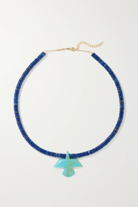 유럽직배송 잭키에이슈 목걸이 JACQUIE AICHE Thunderbird 14-karat gold, lapis lazuli and turquoise necklace 17411127377129512