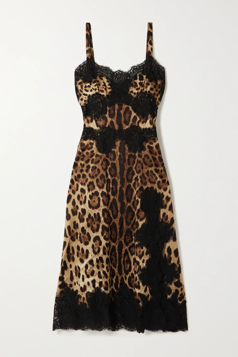 유럽직배송 돌체앤가바나 DOLCE &amp; GABBANA Lace-trimmed leopard-print silk-blend satin midi dress 11452292646030297