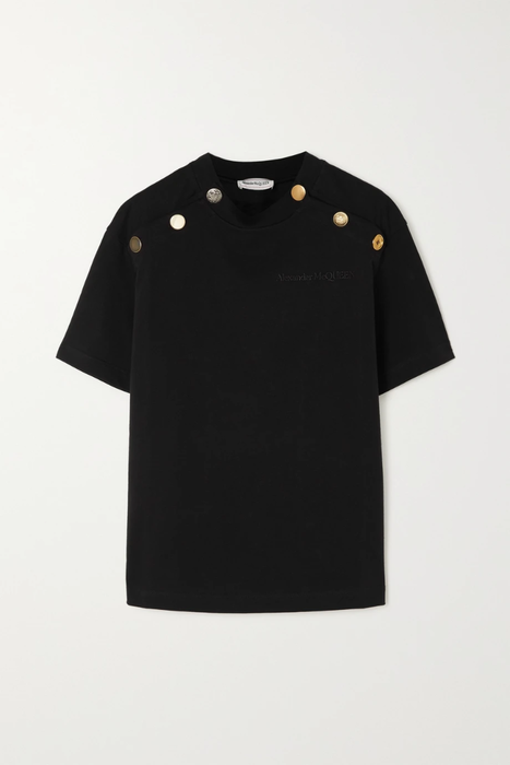 유럽직배송 알렉산더맥퀸 티셔츠 ALEXANDER MCQUEEN Button-detailed embroidered  cotton-jersey T-shirt 25185454456160620