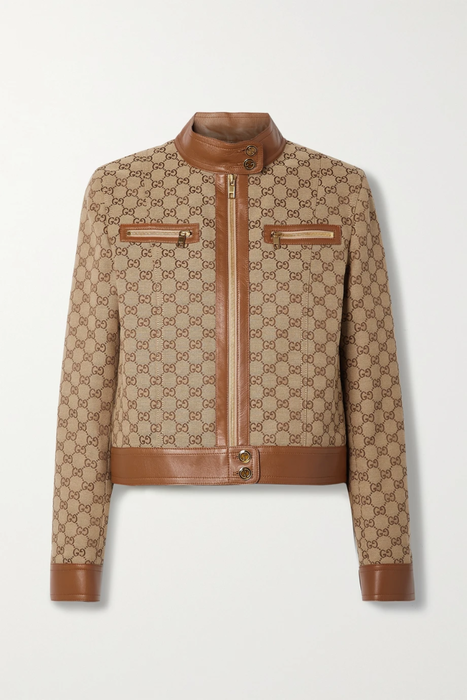 유럽직배송 구찌 자켓 GUCCI Aria leather-trimmed logo-jacquard cotton-blend canvas jacket 29419655932642030