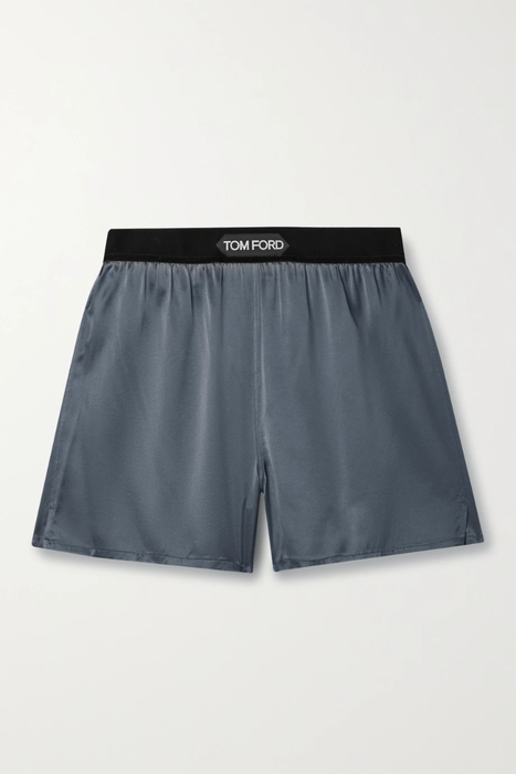 유럽직배송 톰포드 TOM FORD Velvet-trimmed silk-blend satin shorts 18706561956204843