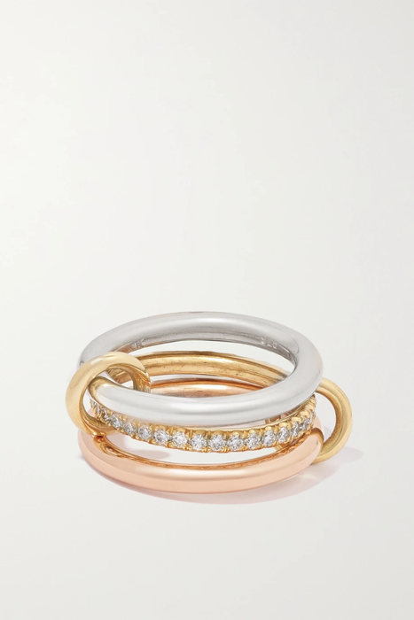 유럽직배송 스피넬리 킬콜린 SPINELLI KILCOLLIN Libra Petite set of three 18-karat yellow and rose gold and sterling silver diamond rings 30629810019524230