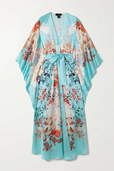 유럽직배송 MENG Belted floral-print silk-satin robe 27086482324339252
