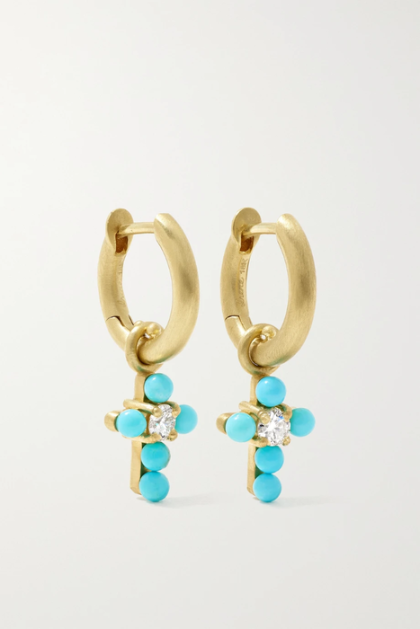 유럽직배송 아이린뉴워스 귀걸이 IRENE NEUWIRTH Immaculate 18-karat gold, turquoise and diamond hoop earrings 13452677152849198