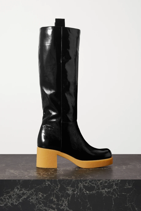유럽직배송 미우미우 MIU MIU Crinkled patent-leather platform knee boots 31432202865025347