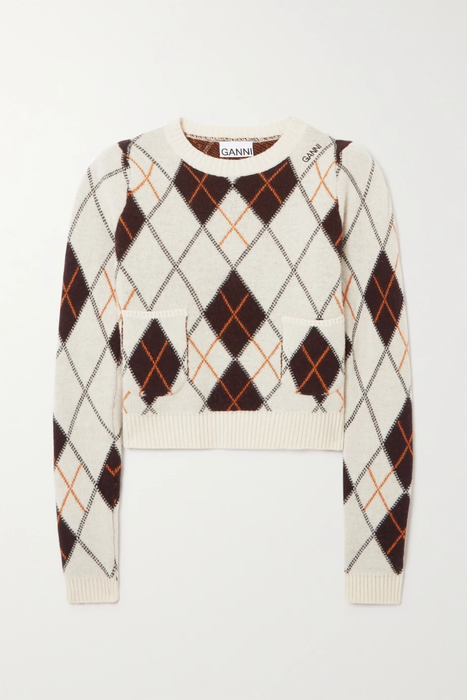 유럽직배송 가니 GANNI Argyle merino wool and cashmere-blend sweater 24665545640540042