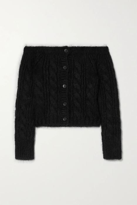유럽직배송 세실리에반센 가디건 CECILIE BAHNSEN Gia cropped off-the-shoulder cable-knit mohair and silk-blend cardigan 18706561956134041