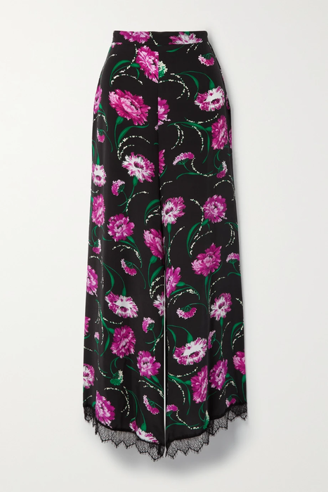유럽직배송 로다테 팬츠 RODARTE Lace-trimmed floral-print silk crepe de chine wide-leg pants 24665545640692667