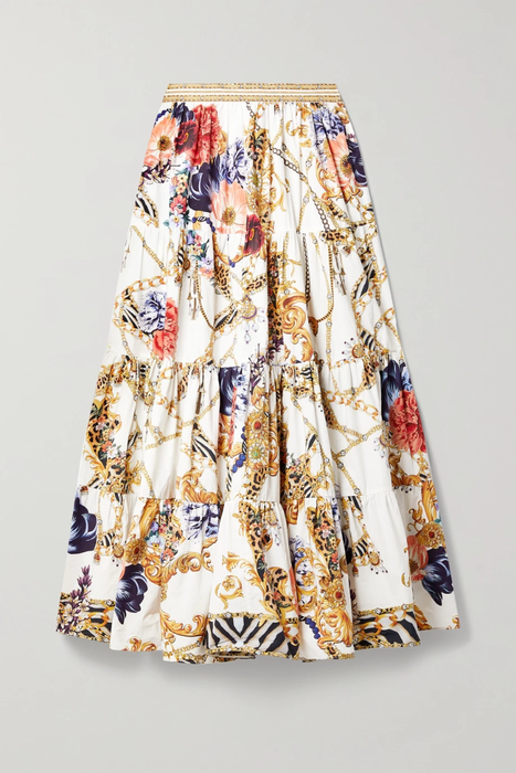 유럽직배송 CAMILLA Crystal-embellished tiered printed cotton-poplin maxi skirt 27086482324427699