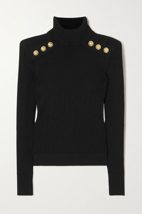 유럽직배송 발망 BALMAIN Button-detailed ribbed-knit turtleneck sweater 16114163151028989