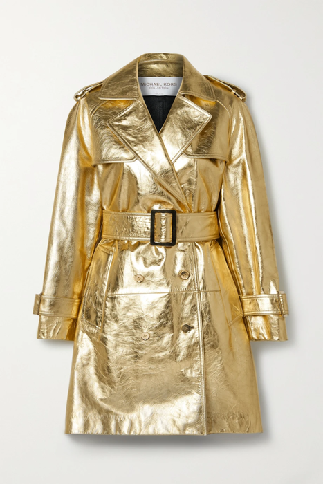 유럽직배송 마이클코어스콜렉션 MICHAEL KORS COLLECTION Metallic belted double-breasted leather trench coat 13452677153105815